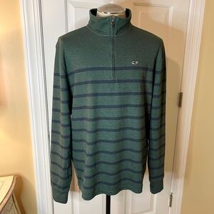 NWOT Men's Vineyard Vines Breton Stripe Saltwater 1/4 Zip Pullover Sweater LARGE